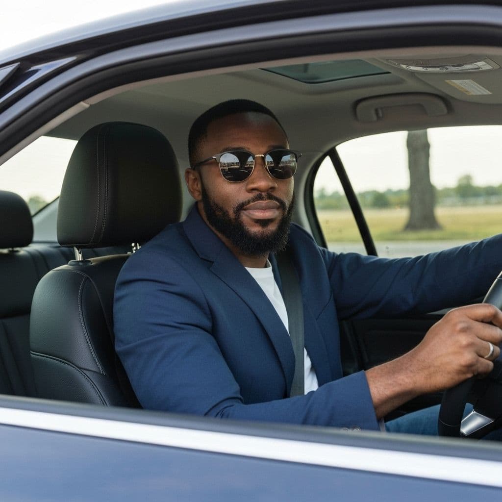 Professional driver in car